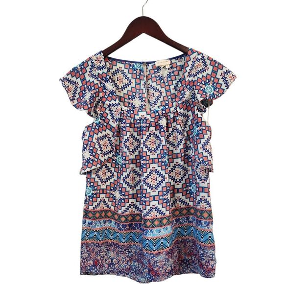 Anthropologie Meadow Rue Top Women's Small  US 4 Pink Multi Color Flutter Top - Picture 2 of 8
